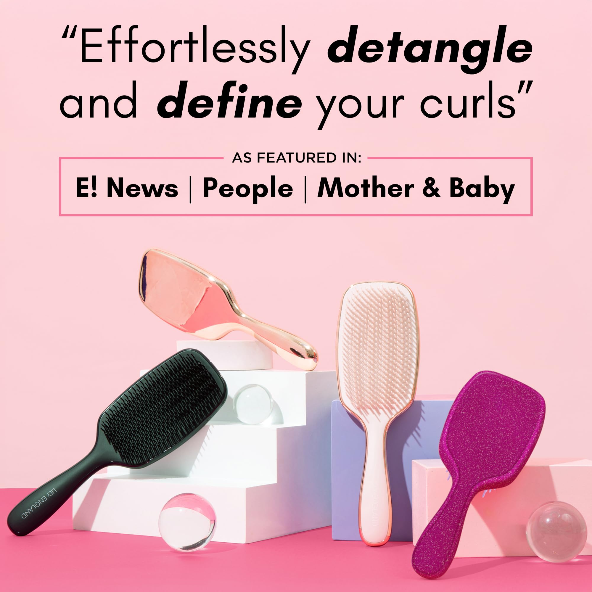 Lily England Curly Hair Brush - Detangling & Styling Tool with Flexible Bristles for Pain-Free Wet & Dry Curls (3c to 4c), Pink